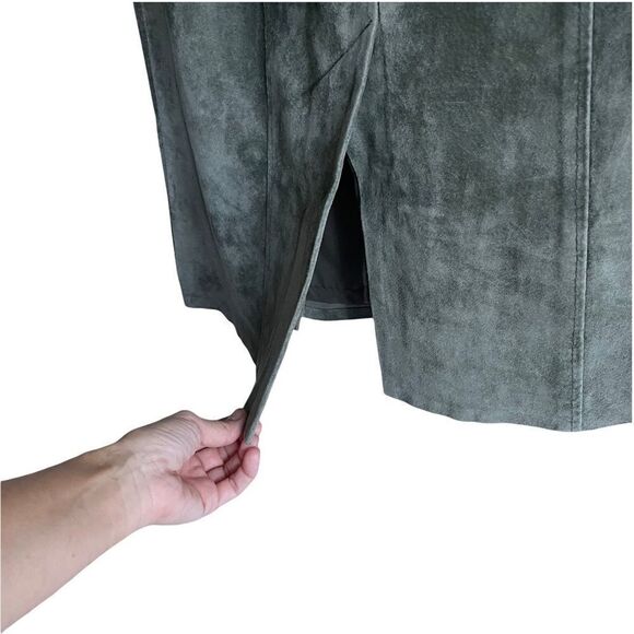 VINTAGE Suede Midi Pencil Skirt Sage Green 12 - Picture 3 of 4